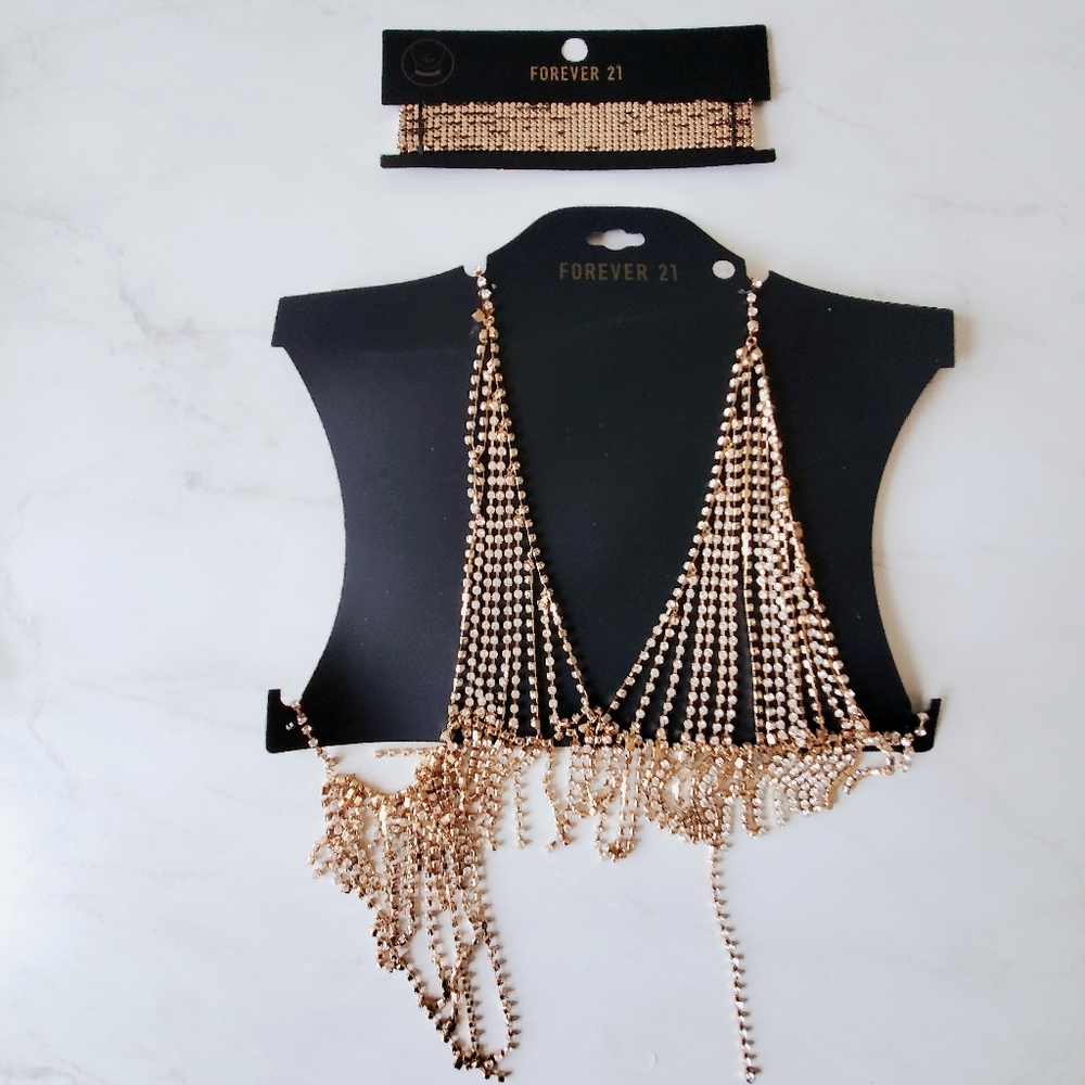 Bundle Forever 21 Body Jewelry and Gold Choker